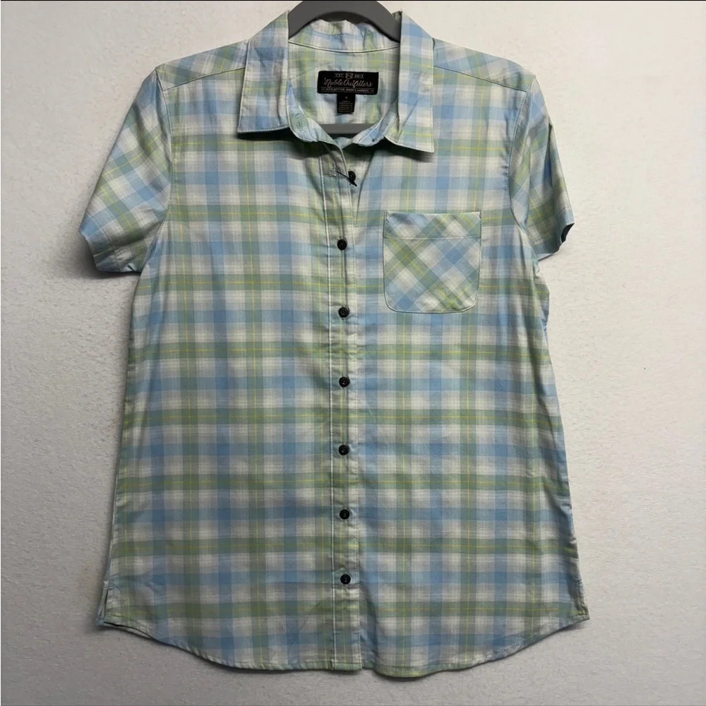 NWT Noble Outfitters Button Up‎ Shirt Blue Green Women’s Everyday M Plaid Check